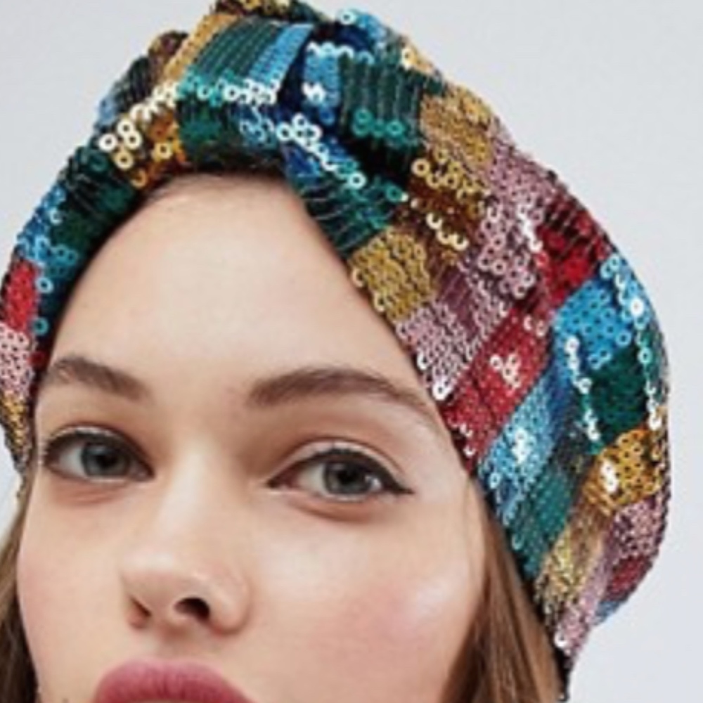 ASOS DESIGN sequin knot front hat